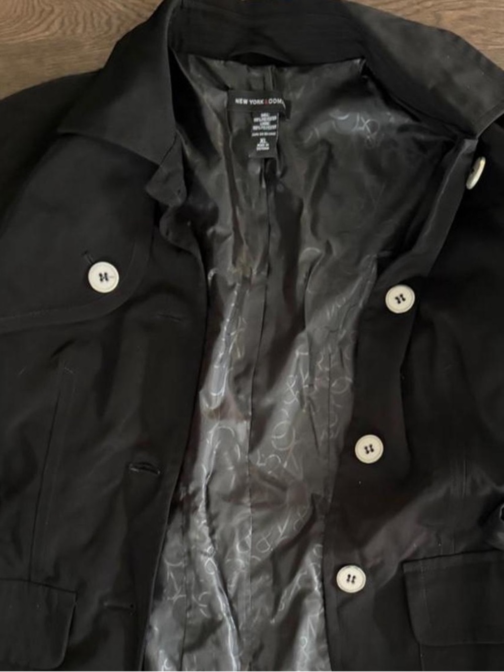 New York & Company Black Knee length Trench Dress Rain Coat with Belt XL - Picture 5 of 7